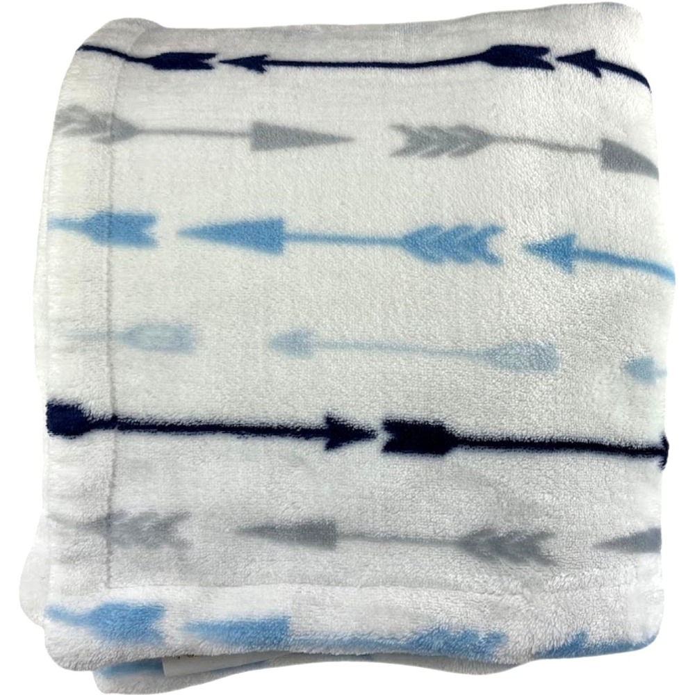 Tahari Blue Arrow Baby Blanket White Plush 30x40 Tray Soft Security Lovey‎